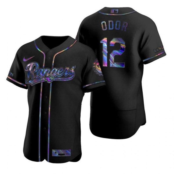 Personalized Men’s Rougned Odor Texas Rangers Flex Base Jersey Black Holographic Black Holographic