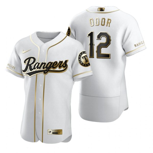 Personalized Men’s Rougned Odor Texas Rangers Flex Base Jersey Black Holographic White Golden