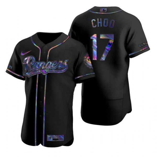 Personalized Men’s Shin Soo Choo Texas Rangers Flex Base Jersey Light Blue Black Holographic