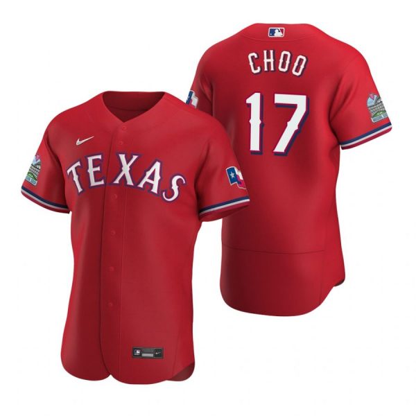 Personalized Men’s Shin Soo Choo Texas Rangers Flex Base Jersey Light Blue Scarlet