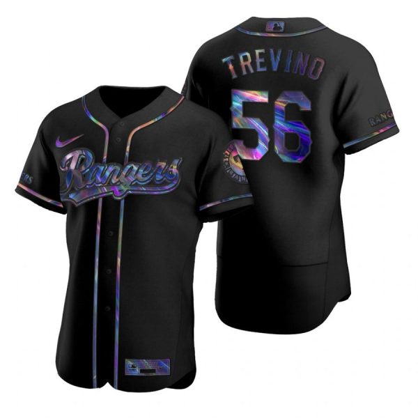 Personalized Men’s Jose Trevino Texas Rangers Flex Base Jersey White Black Holographic