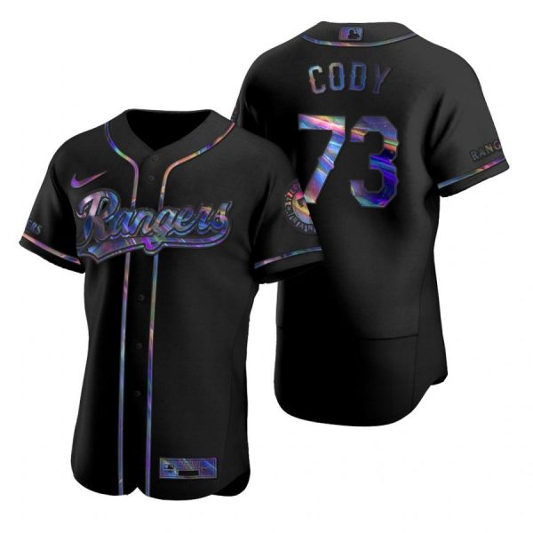 Personalized Men’s Kyle Cody Texas Rangers Flex Base Jersey Black Holographic Black Holographic