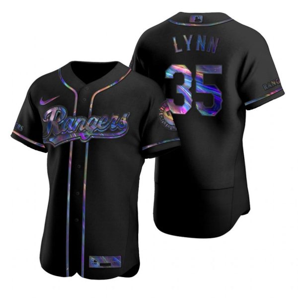 Personalized Men’s Lance Lynn Texas Rangers Flex Base Jersey Black Golden Black Holographic