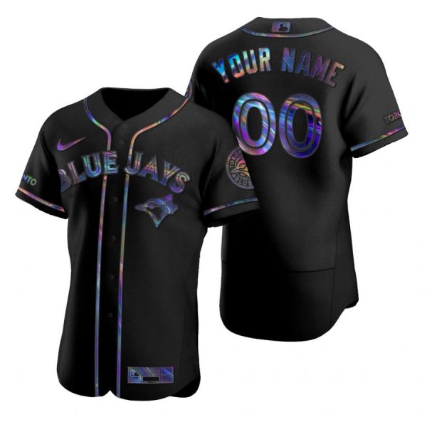 Personalized Men’s Toronto Blue Jays Flex Base Jersey Black Golden Black Holographic