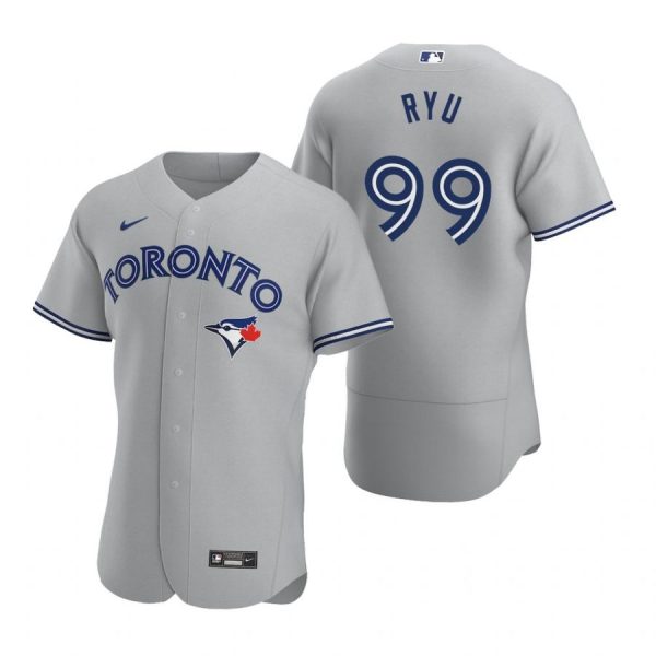 Personalized Men’s Hyun Jin Ryu Toronto Blue Jays Flex Base Jersey Black Holographic Gray