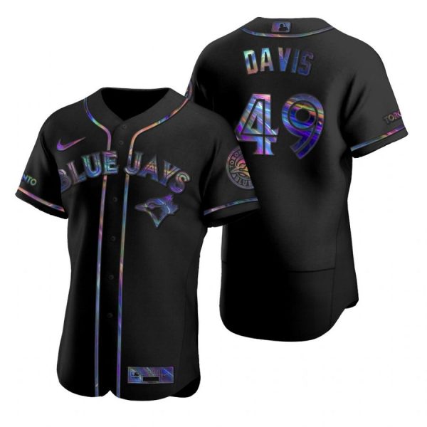 Personalized Men’s Jonathan Davis Toronto Blue Jays Flex Base Jersey Powder Blue Black Holographic