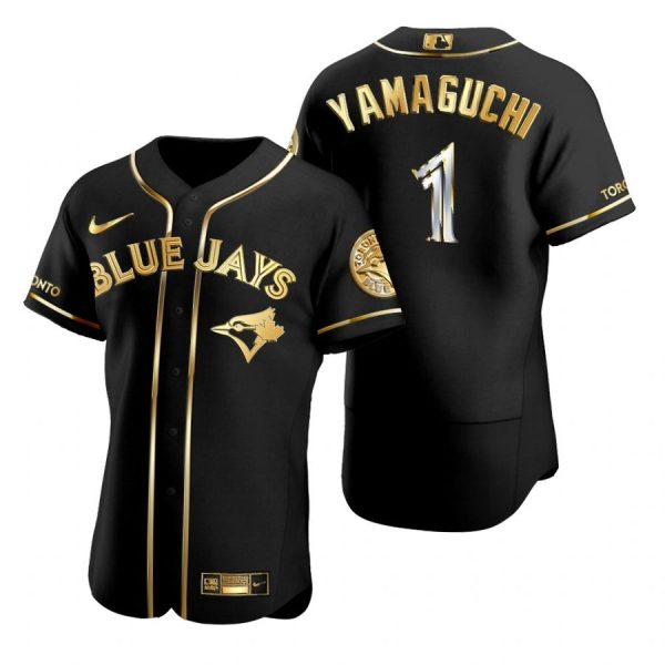 Personalized Men’s Shun Yamaguchi Toronto Blue Jays Flex Base Jersey Powder Blue Black Golden