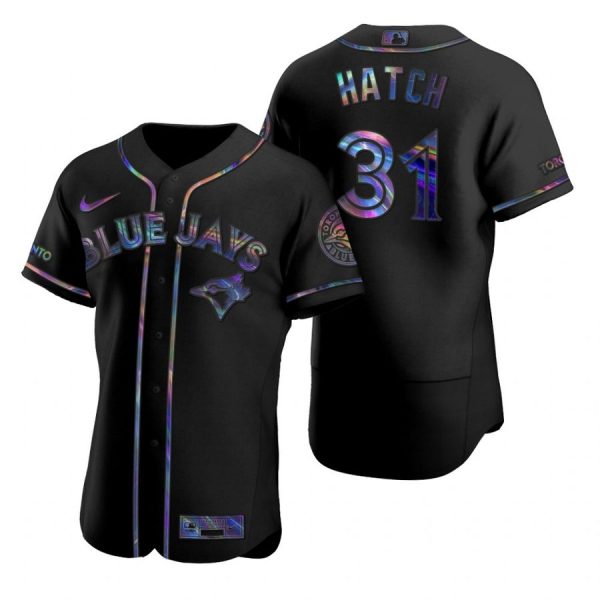 Personalized Men’s Thomas Hatch Toronto Blue Jays Flex Base Jersey Black Holographic Black Holographic