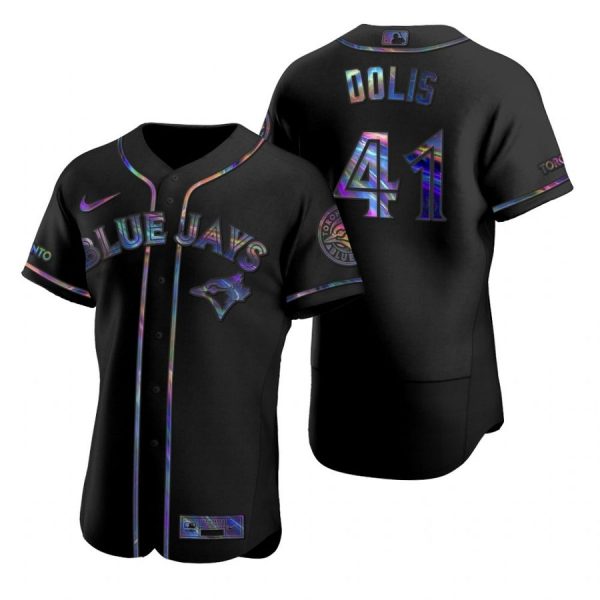 Personalized Men’s Rafael Dolis Toronto Blue Jays Flex Base Jersey Black Holographic Black Holographic