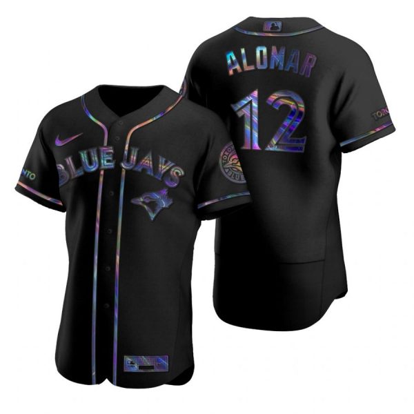 Personalized Men’s Roberto Alomar Toronto Blue Jays Flex Base Jersey Powder Blue Black Holographic