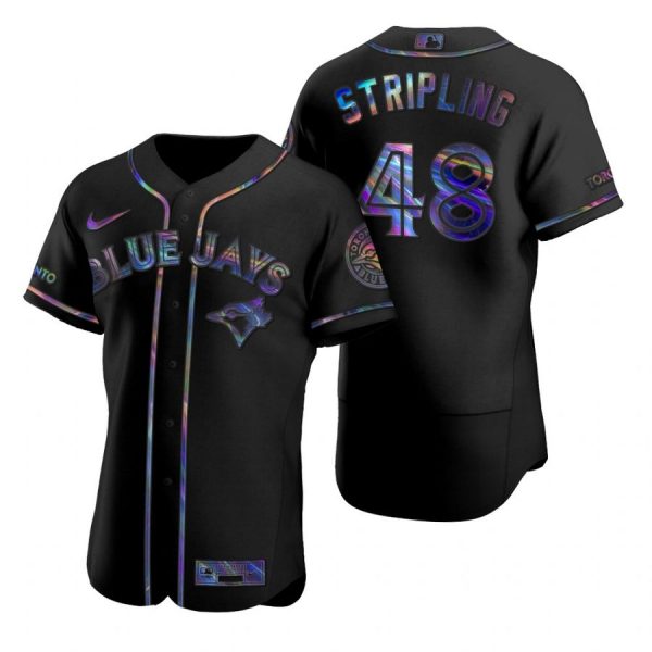 Personalized Men’s Ross Stripling Toronto Blue Jays Flex Base Jersey Royal Black Holographic