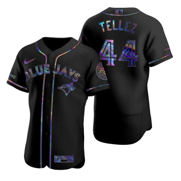 Personalized Men’s Rowdy Tellez Toronto Blue Jays Flex Base Jersey Black Holographic Black Holographic