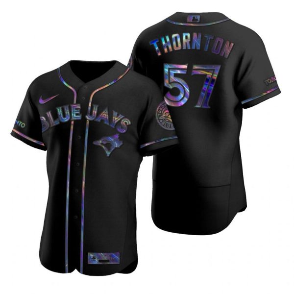 Personalized Men’s Trent Thornton Toronto Blue Jays Flex Base Jersey Black Holographic Black Holographic