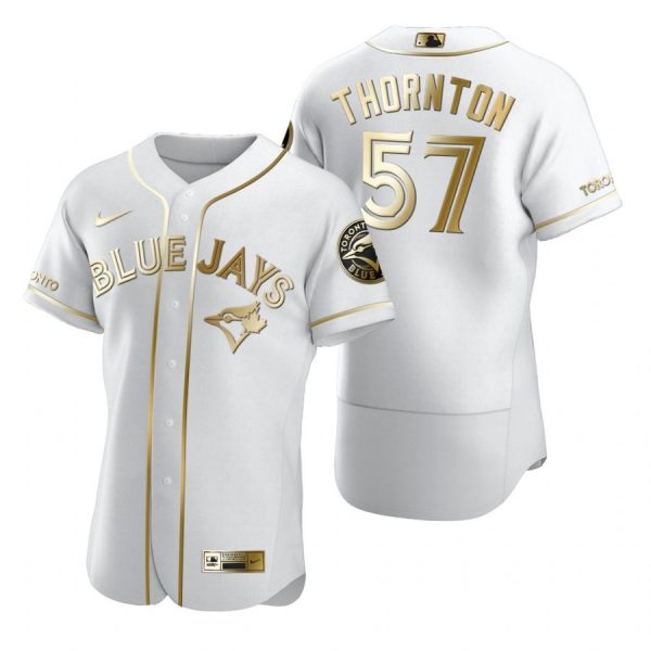 Personalized Men’s Trent Thornton Toronto Blue Jays Flex Base Jersey Black Holographic White Golden