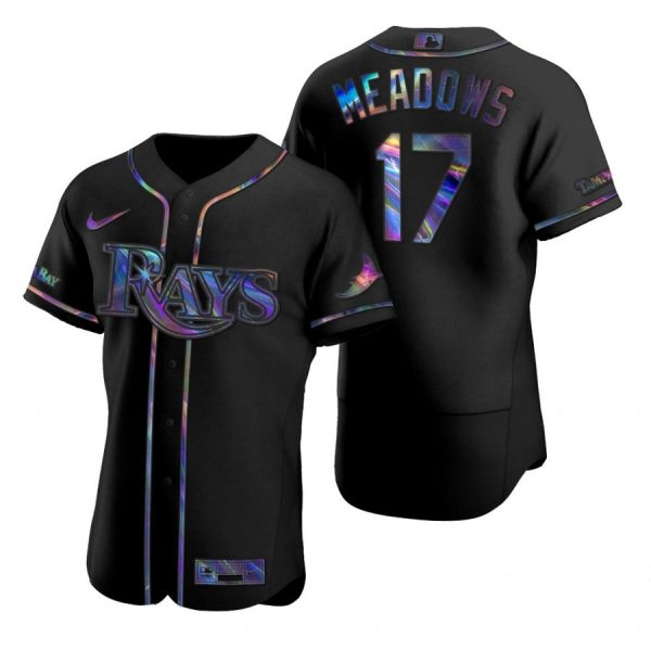 Personalized Men’s Austin Meadows Tampa Bay Rays Flex Base Jersey Black Holographic Black Holographic