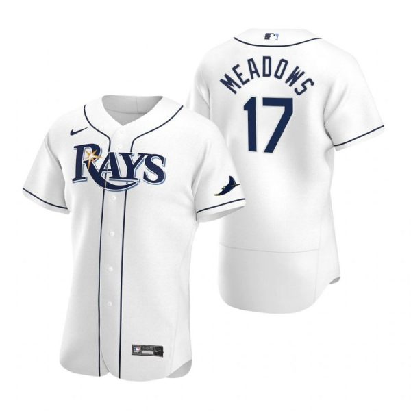 Personalized Men’s Austin Meadows Tampa Bay Rays Flex Base Jersey Black Holographic White