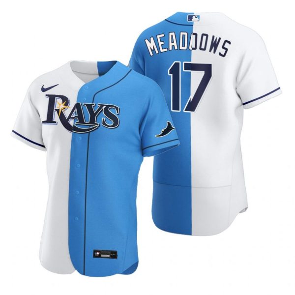 Personalized Men’s Austin Meadows Tampa Bay Rays Flex Base Jersey Black Holographic White Blue