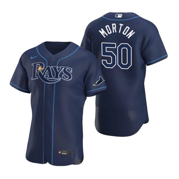 Personalized Men’s Charlie Morton Tampa Bay Rays Flex Base Jersey Light Blue Navy