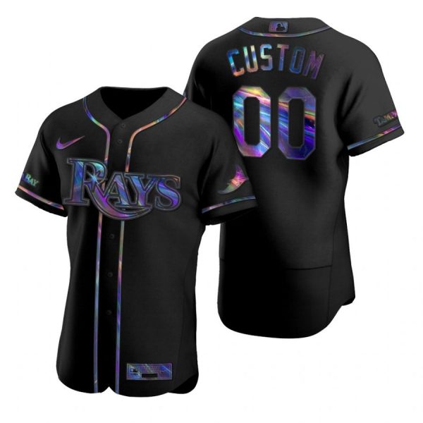 Personalized Men’s Tampa Bay Rays Flex Base Jersey Navy Black Holographic
