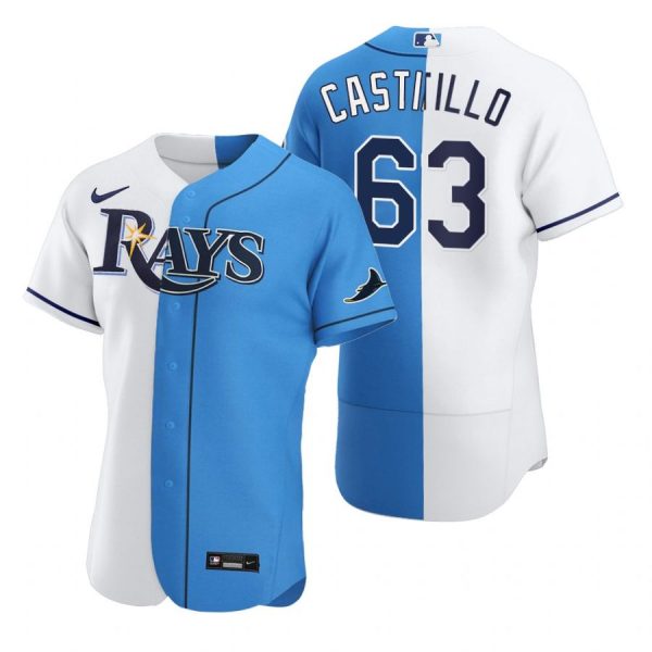 Personalized Men’s Diego Castillo Tampa Bay Rays Flex Base Jersey Black Holographic White Blue