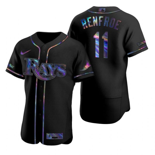 Personalized Men’s Hunter Renfroe Tampa Bay Rays Flex Base Jersey Black Holographic Black Holographic