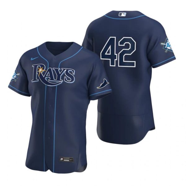Personalized Men’s Jackie Robinson Tampa Bay Rays Flex Base Jersey Navy Navy