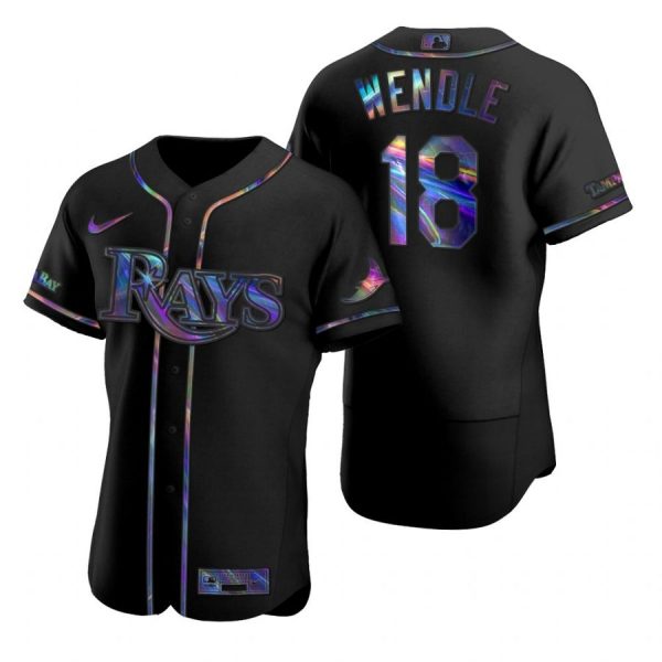 Personalized Men’s Joey Wendle Tampa Bay Rays Flex Base Jersey Black Holographic Black Holographic