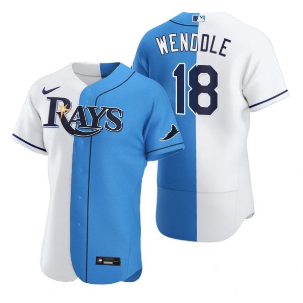 Personalized Men’s Joey Wendle Tampa Bay Rays Flex Base Jersey Black Holographic White Blue