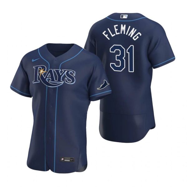 Personalized Men’s Josh Fleming Tampa Bay Rays Flex Base Jersey White Blue Navy