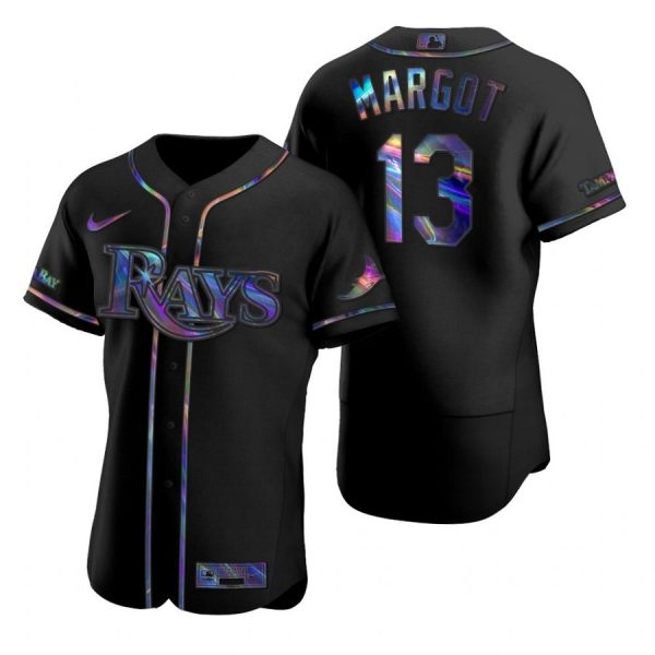 Personalized Men’s Manuel Margot Tampa Bay Rays Flex Base Jersey Black Holographic Black Holographic