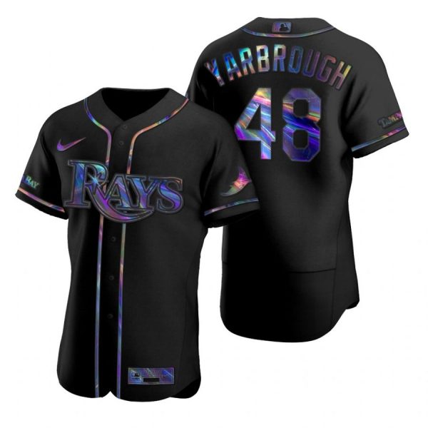 Personalized Men’s Ryan Yarbrough Tampa Bay Rays Flex Base Jersey White Black Holographic