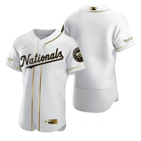 Personalized Men’s Blank Washington Nationals Flex Base Jersey White Golden White Golden
