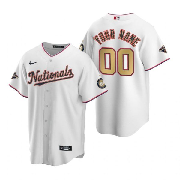 Personalized Men’s Washington Nationals Cool Base Jersey White World Series Champions White Gold WS