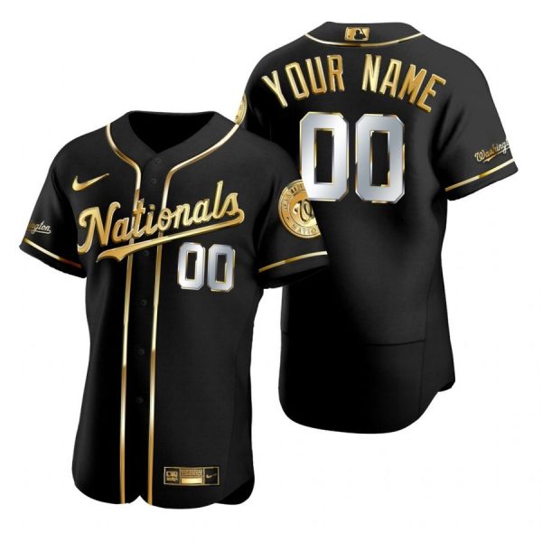 Personalized Men’s Washington Nationals Flex Base Jersey Black Award Black Golden