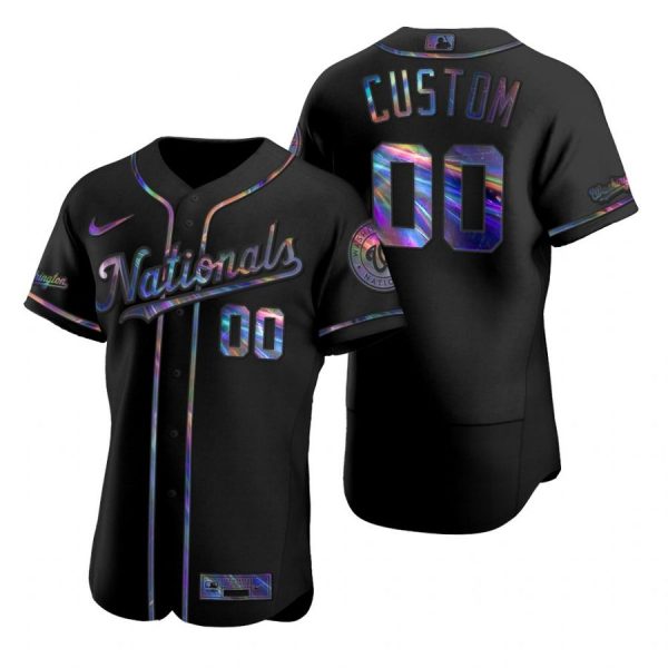 Personalized Men’s Washington Nationals Flex Base Jersey Black Award Black Holographic