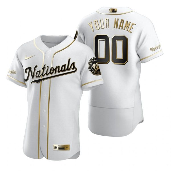 Personalized Men’s Washington Nationals Flex Base Jersey Black Award White Golden