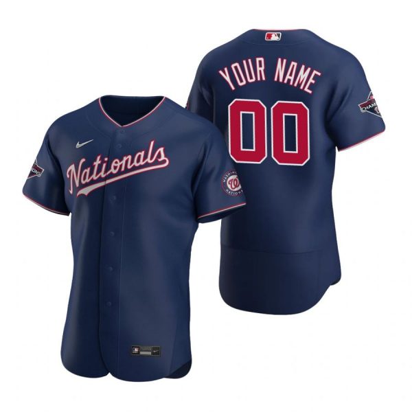 Personalized Men’s Washington Nationals Flex Base Jersey White World Series Champions Navy WS