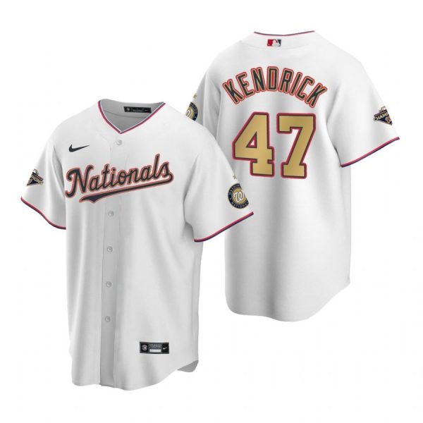 Personalized Men’s Howie Kendrick Washington Nationals Cool Base Jersey Navy World Series Champions White Gold WS