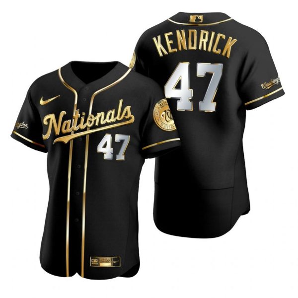 Personalized Men’s Howie Kendrick Washington Nationals Flex Base Jersey Black Golden Black Golden