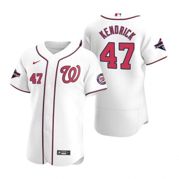 Personalized Men’s Howie Kendrick Washington Nationals Flex Base Jersey Navy World Series Champions White WS