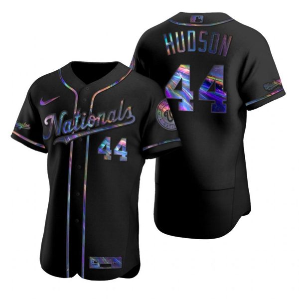 Personalized Men’s Daniel Hudson Washington Nationals Flex Base Jersey Black Golden Black Holographic