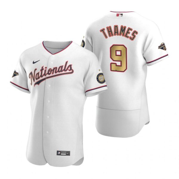 Personalized Men’s Eric Thame Washington Nationals Flex Base Jersey White Gold World Series Champions White Gold WS