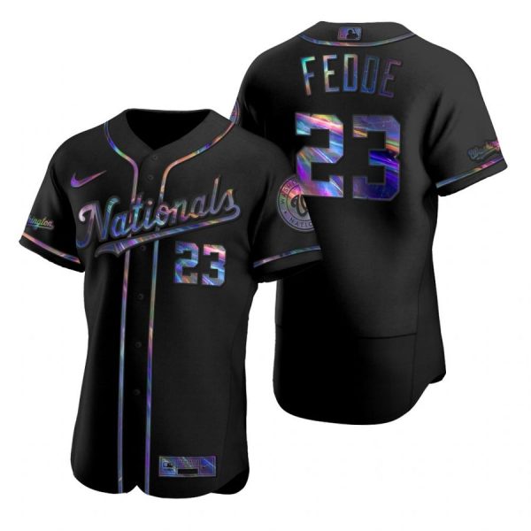 Personalized Men’s Erick Fedde Washington Nationals Flex Base Jersey Black Holographic Black Holographic