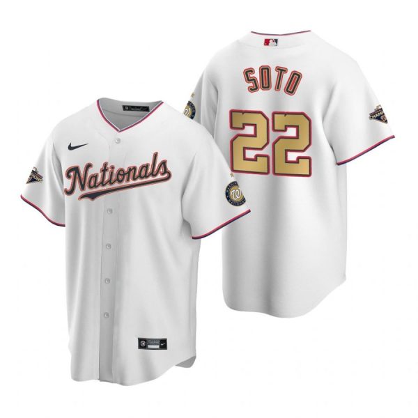 Personalized Men’s Juan Soto Washington Nationals Cool Base Jersey Red World Series Champions White Gold WS