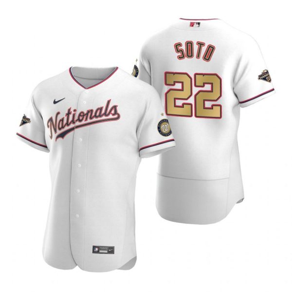 Personalized Men’s Juan Soto Washington Nationals Flex Base Jersey White Gold World Series Champions White Gold WS