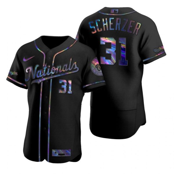 Personalized Men’s Max Scherzer Washington Nationals Flex Base Jersey Black Award Black Holographic