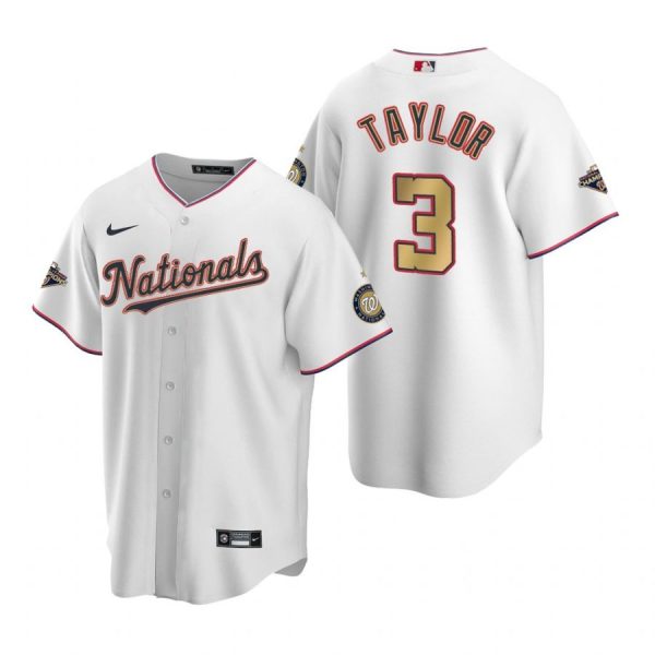 Personalized Men’s Michael A. Taylor Washington Nationals Cool Base Jersey White Gold World Series Champions White Gold WS