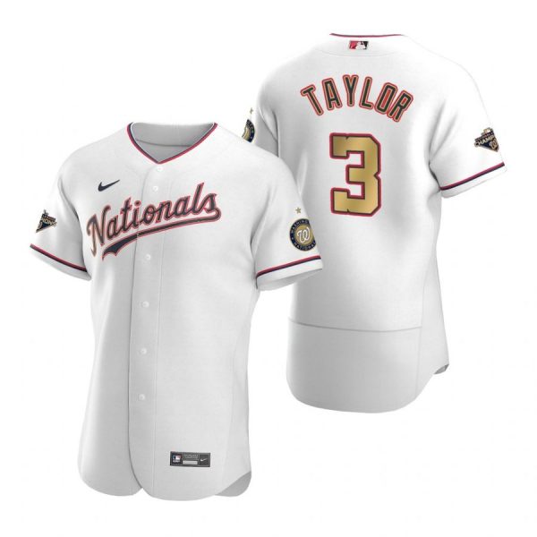 Personalized Men’s Michael A. Taylor Washington Nationals Flex Base Jersey White Gold World Series Champions White Gold WS