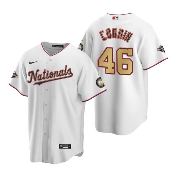 Personalized Men’s Patrick Corbin Washington Nationals Cool Base Jersey Navy World Series Champions White Gold WS