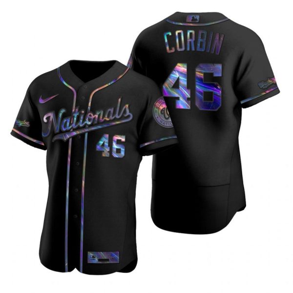 Personalized Men’s Patrick Corbin Washington Nationals Flex Base Jersey Black Golden Black Holographic